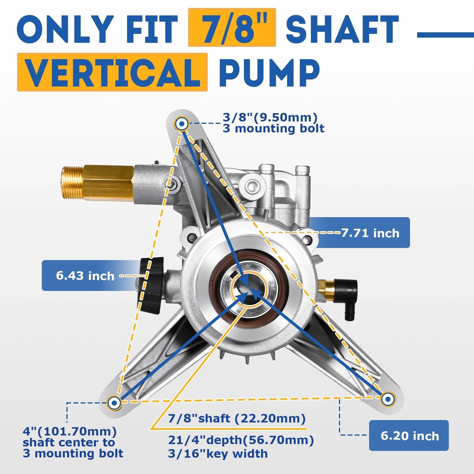 7/8″ Shaft Vertical Pressure Washer Pump – Max 3100 PSI @ 2.5 GPM OEM & Power…