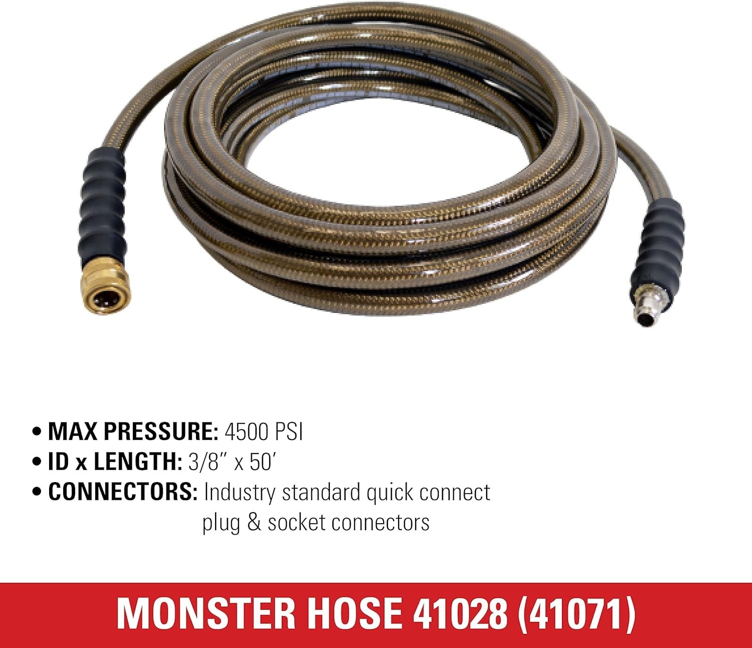 Monster Series 4500 PSI Pressure Washer Hose – 50ft Heavy Duty & Kink Resistant