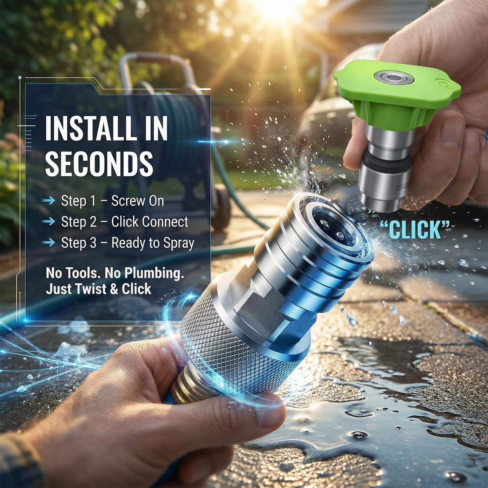 Garden Hose to Mini Power Washer Adapter-3/4 GHT to 1/4″, Stainless Steel Gar…