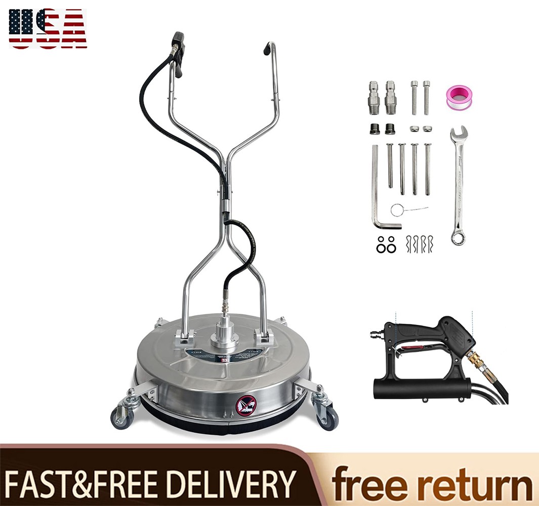 24″ Pressure Washer Surface Cleaner 4900PSI w/ Handles & Wheels Stainless Steel