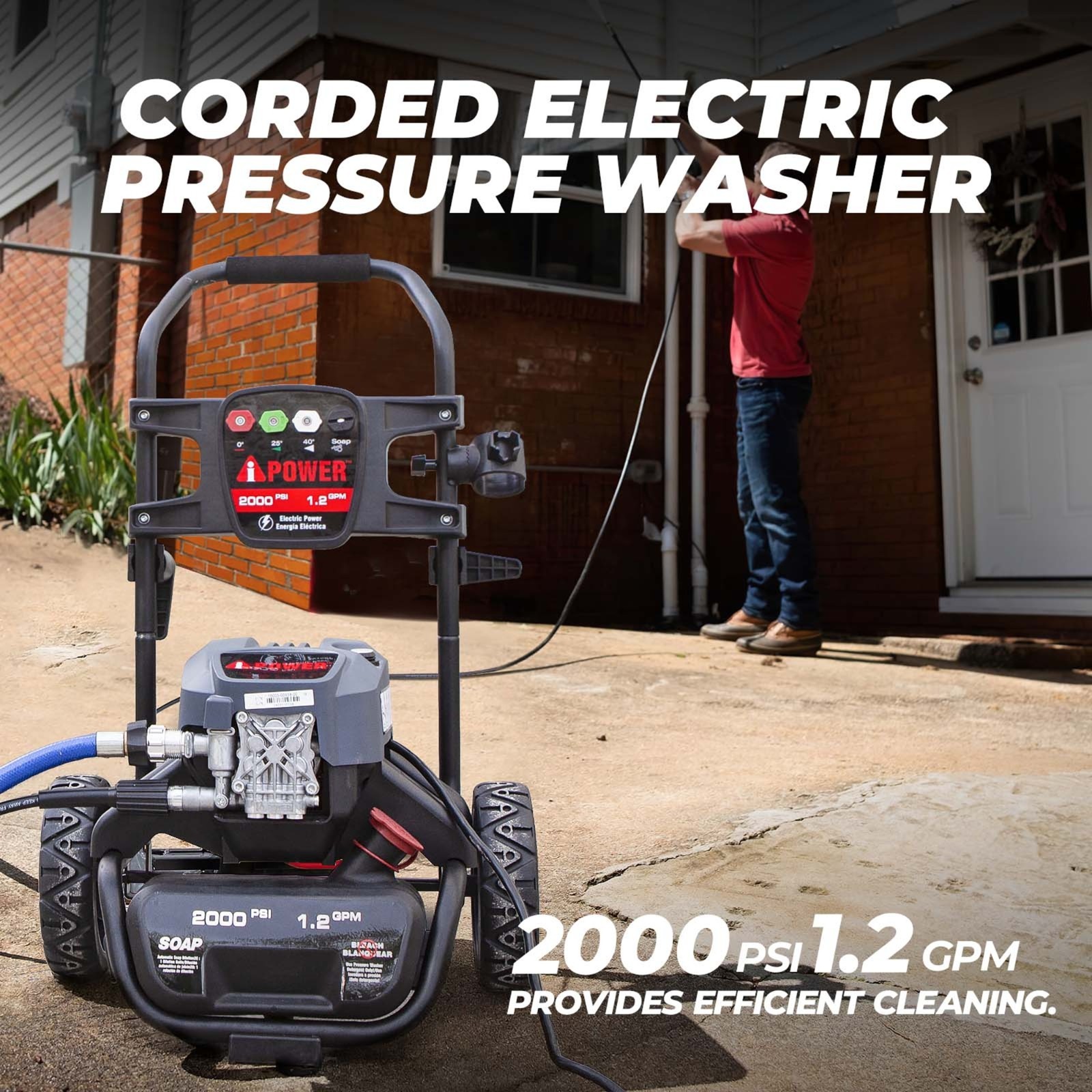 A-iPower 2000PSI 1.2GPM Electric Pressure Washer with 5 QC Nozzles Soap Tank