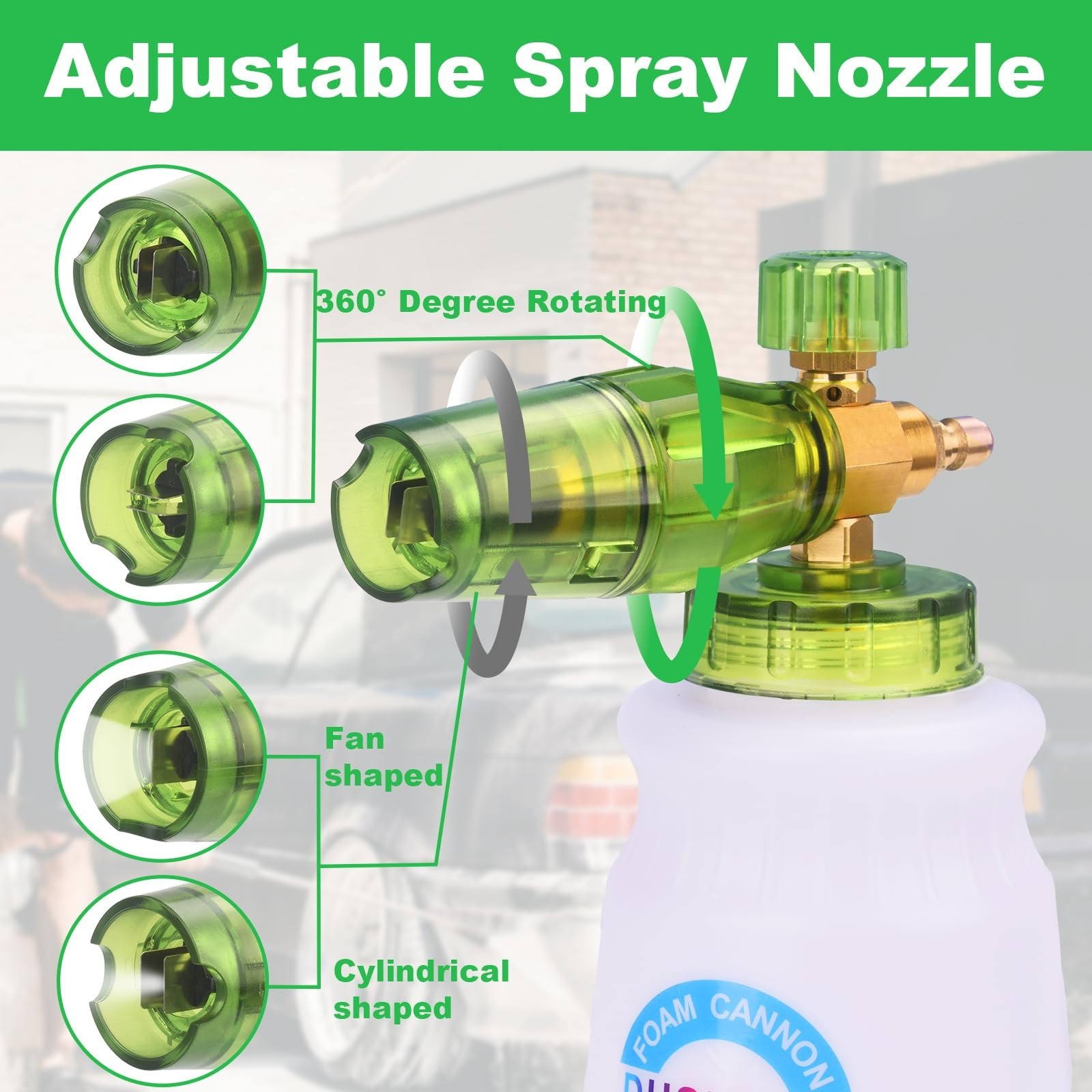 Foam Cannon Pressure Washer Gun Kit – Dual Connector, 5 Nozzle Tips, 1/4″ Quick