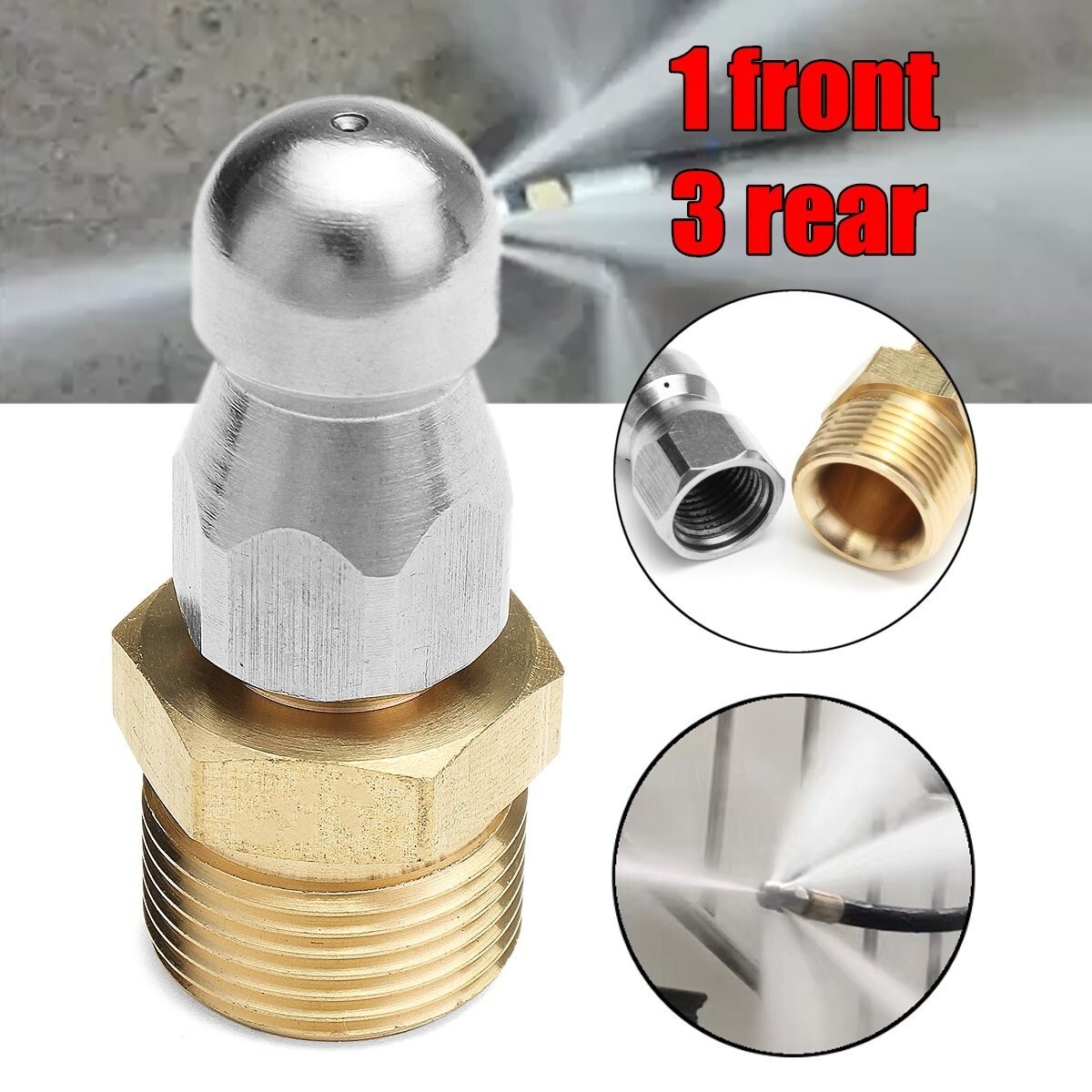 1Piece Accessories Tool Pipe Dredger Nozzle Unclog Nozzle 1 Front 3 Rear