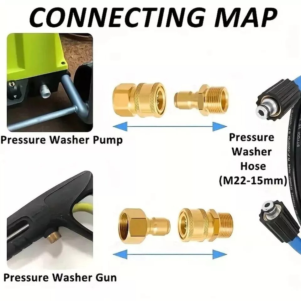 4PCS Pressure Washer Adapter Set Quick Disconnect Kit M22 Swivel 3/8” Connects