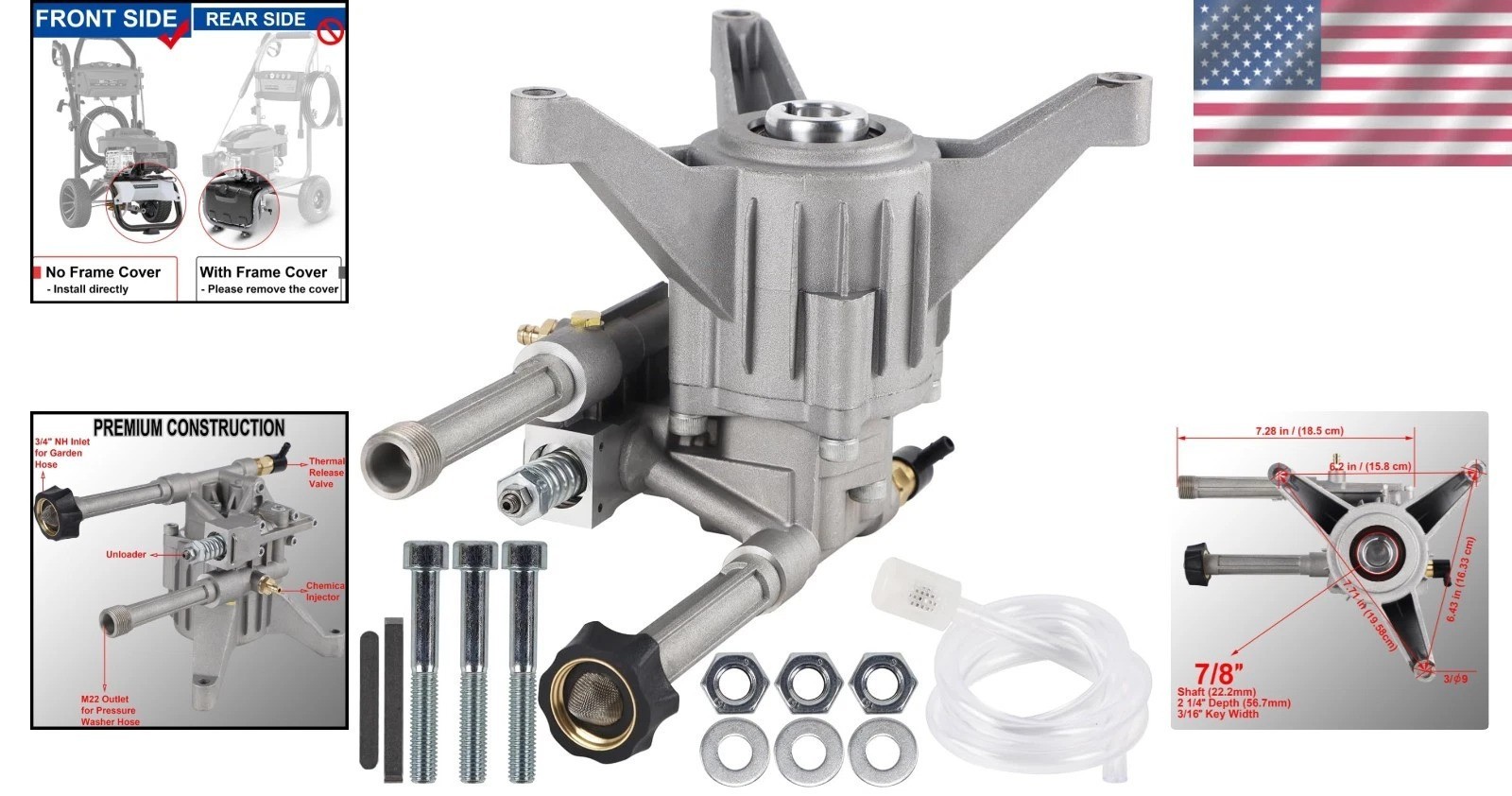 Replacement Pressure Washer Pump, 3400 PSI Max, 2.5 GPM, Built-in Thermal Valve