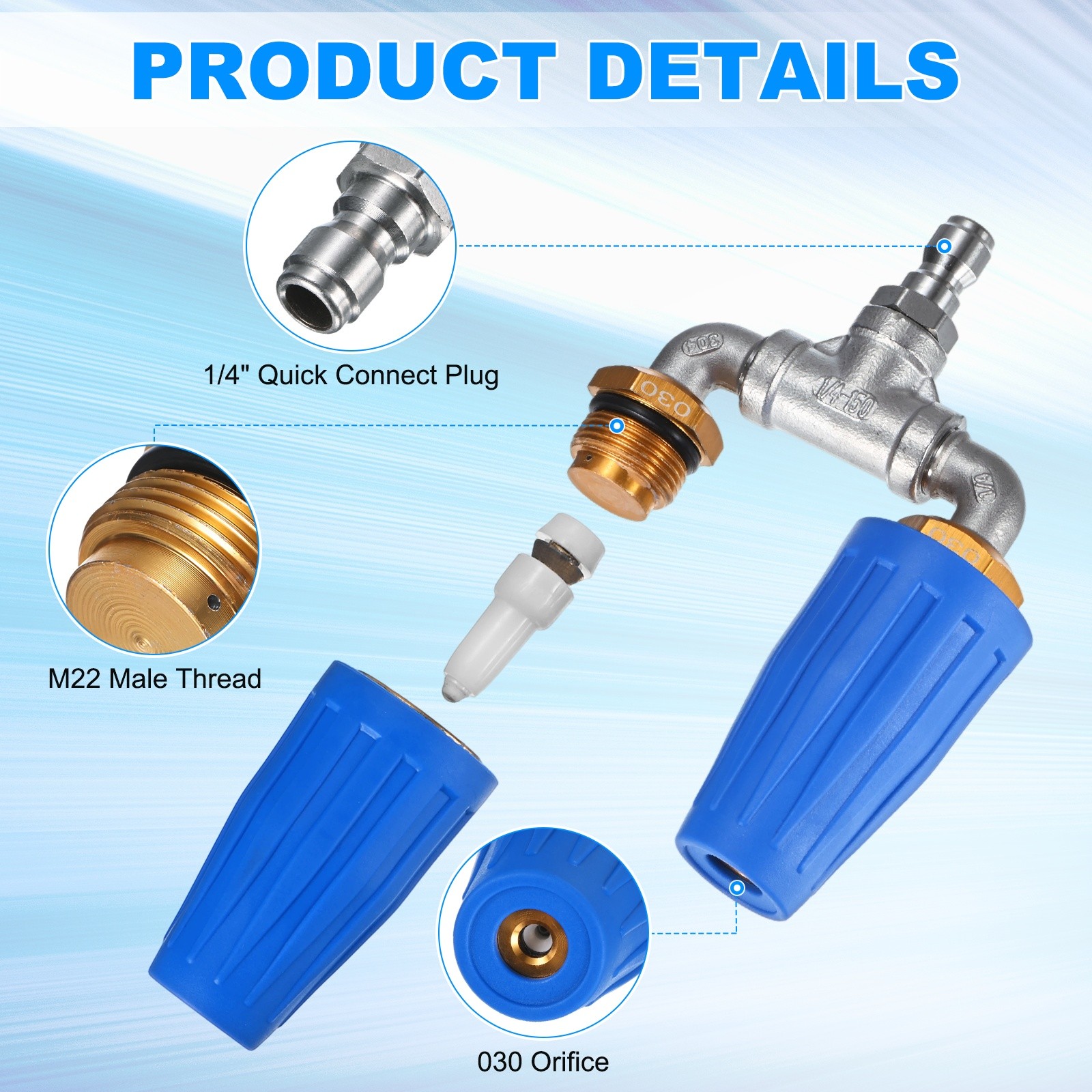 360° Rotating 4000 PSI Turbo Nozzle with 1/4″ Quick Connector[030, Blue]