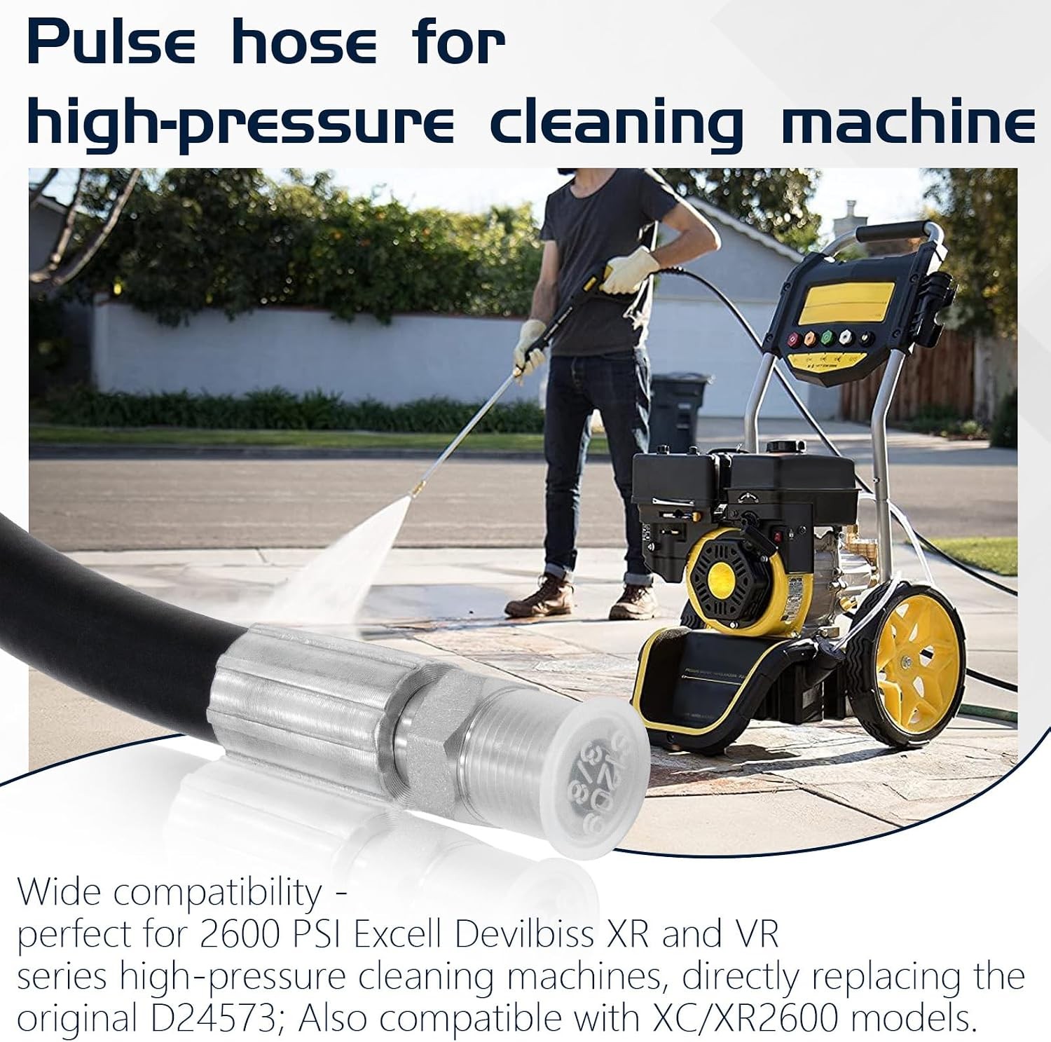 12 Inch 3000 PSI Pressure Washer Pulse Hose – Fit 2600 PSI Excell Devilbiss XR V