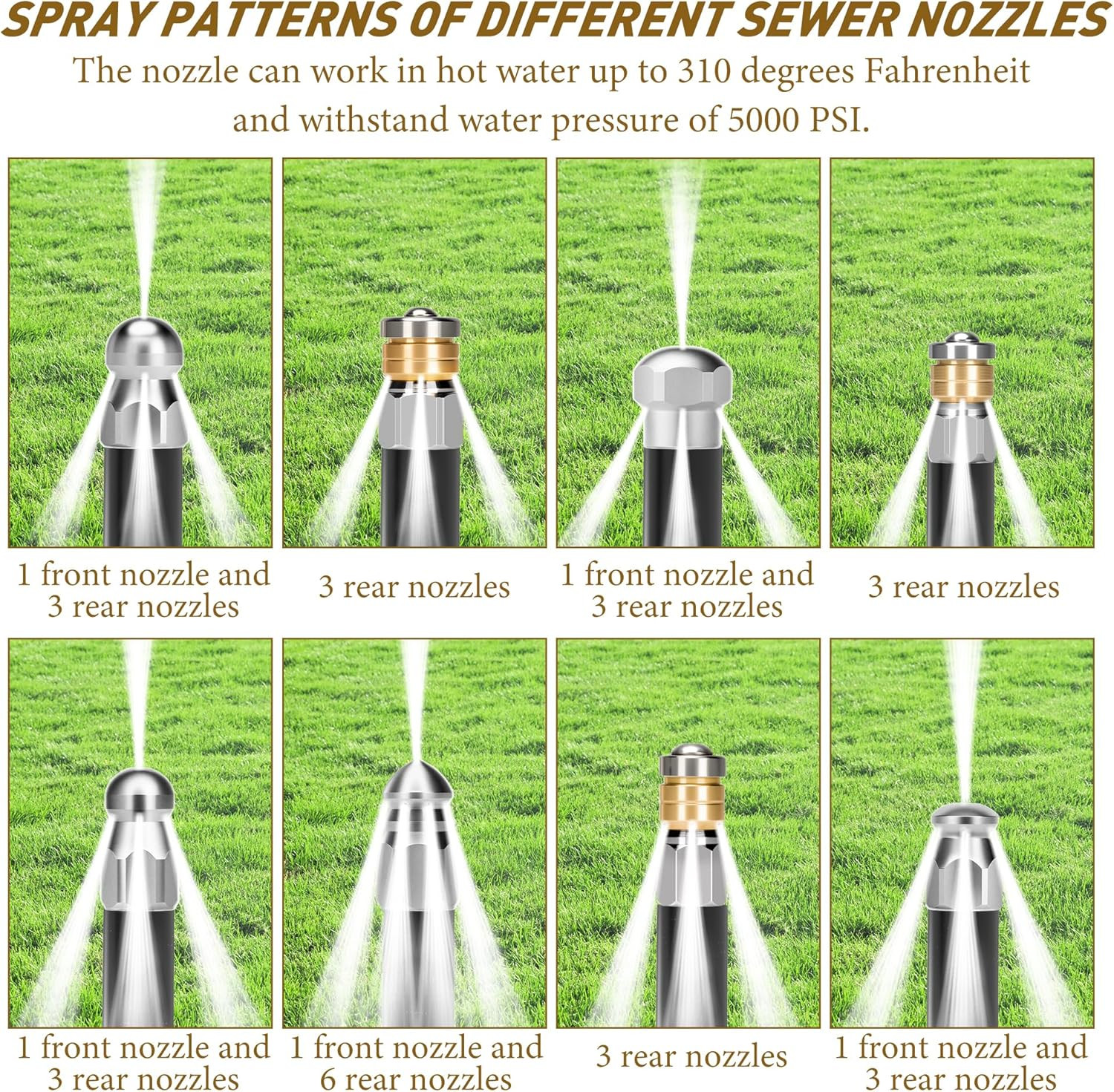 10Pcs Sewer Jetter Nozzle Kit Stainless Steel Jetter Heads Kit for Pressure Wash