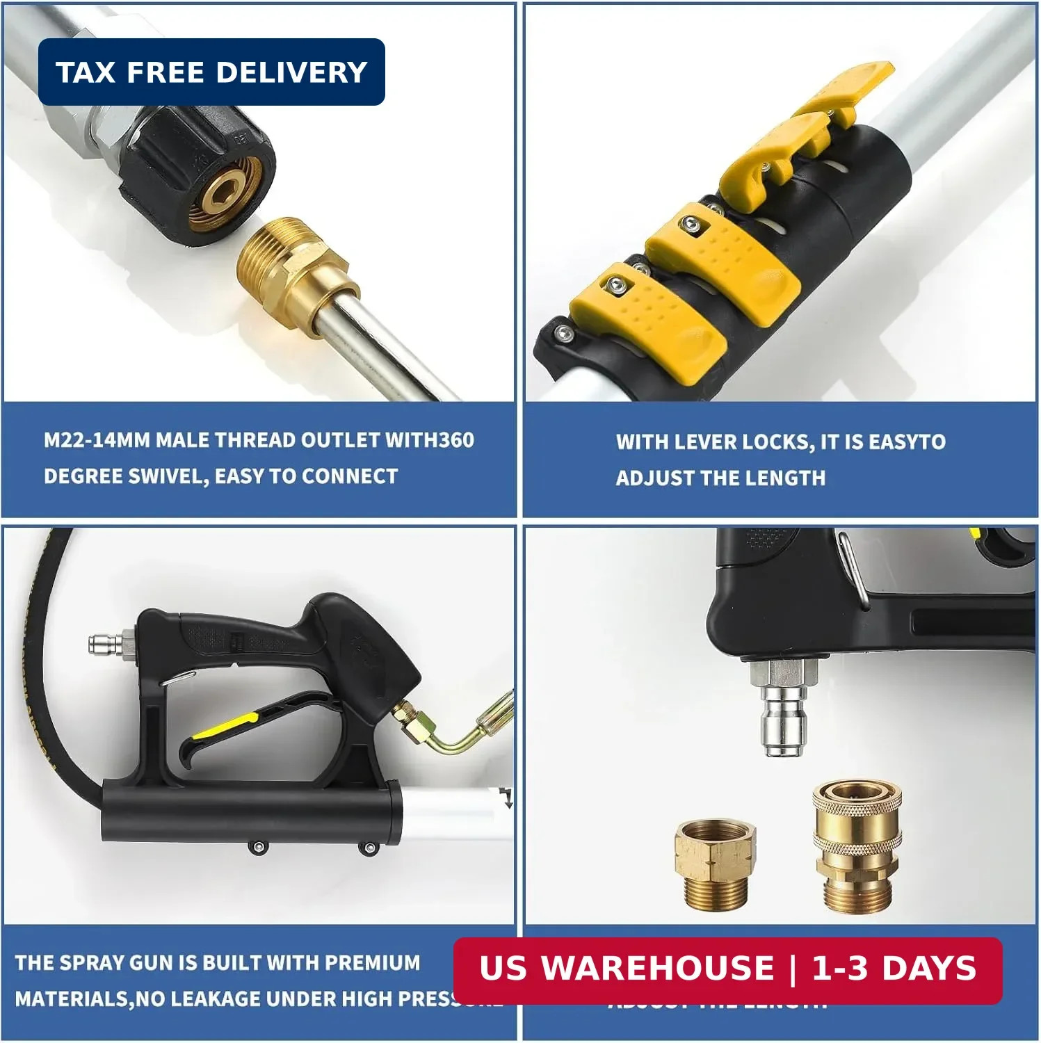 24 FT Telescoping Pressure Washer Wand with Pressure Washer Extension Wand, Brus