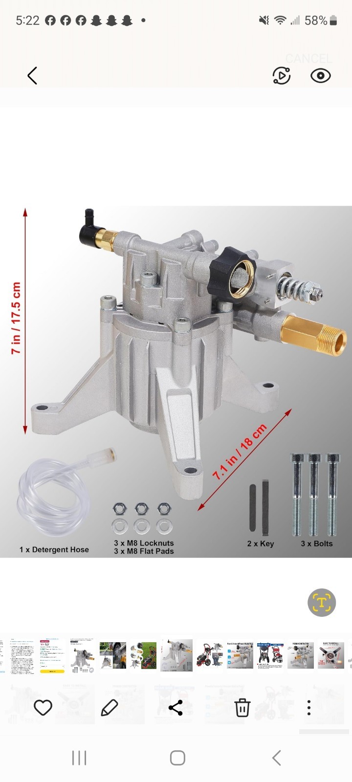 Biswing Pressure Washer Pump Power Washer Pump 7/8″ Shaft Vertical3400 PSI2.5GPM