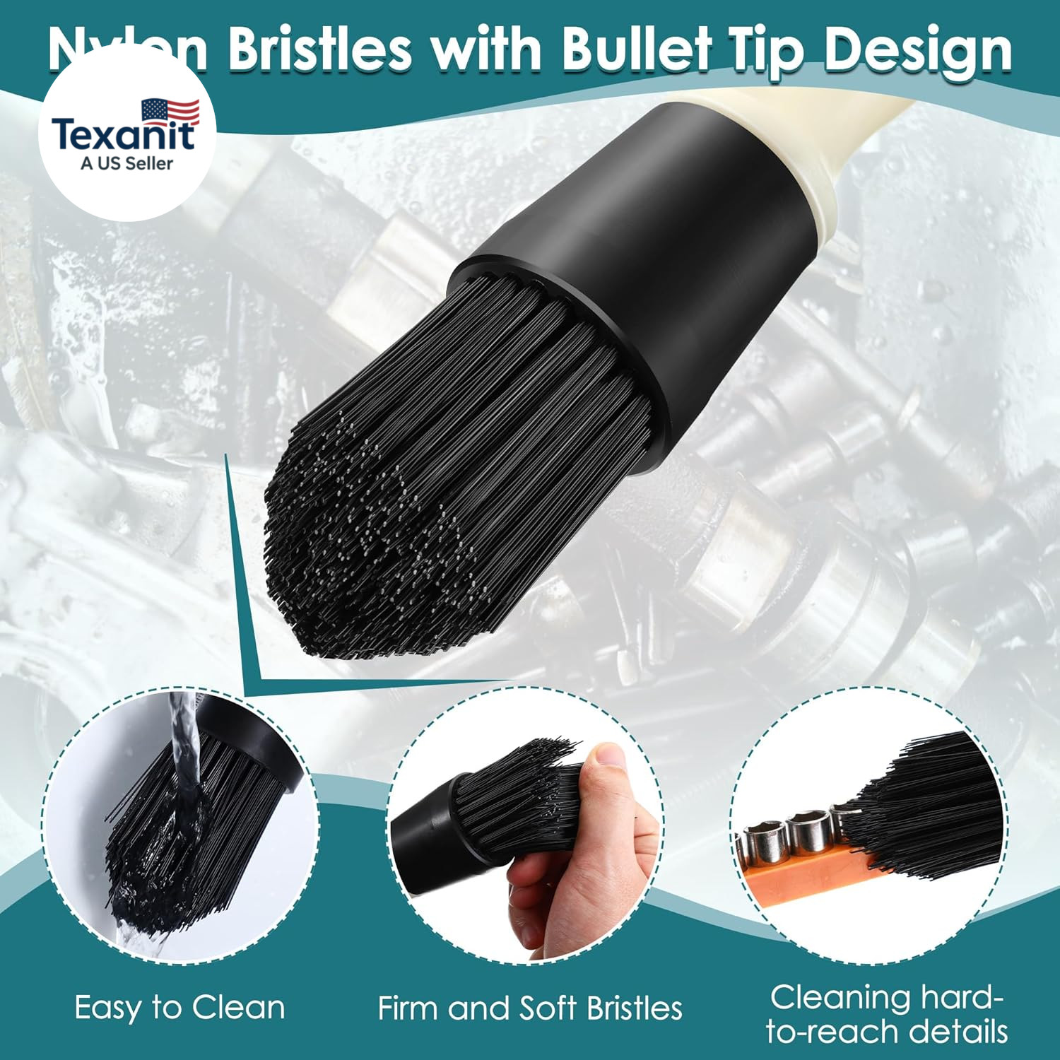 Parts Washer Brush with 27.5 Inch Flow Hose, Wear Resistant Cleaning Tool with 2