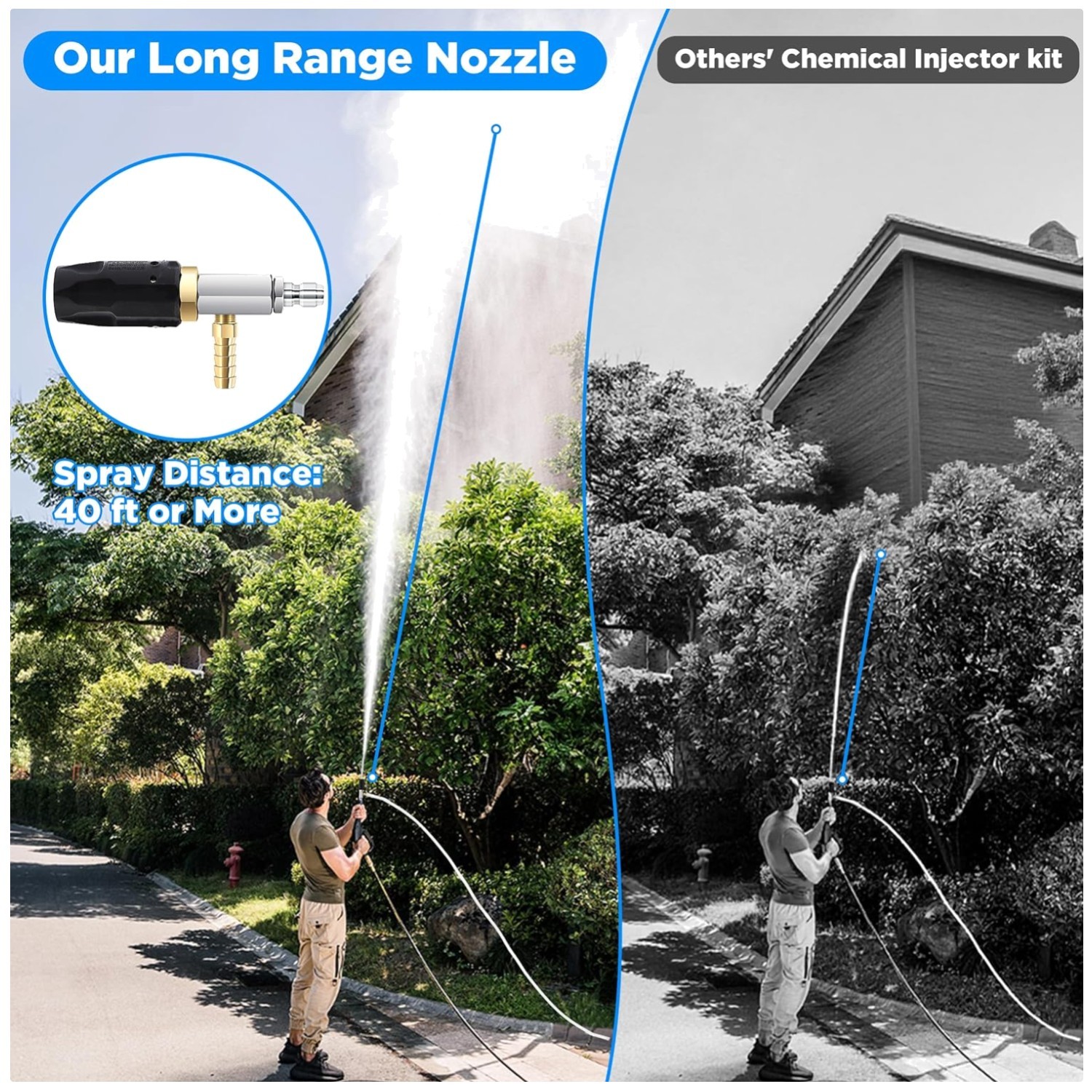 Long Range Pressure Washer Nozzle | 45 Ft Hose, 2000-3000PSI