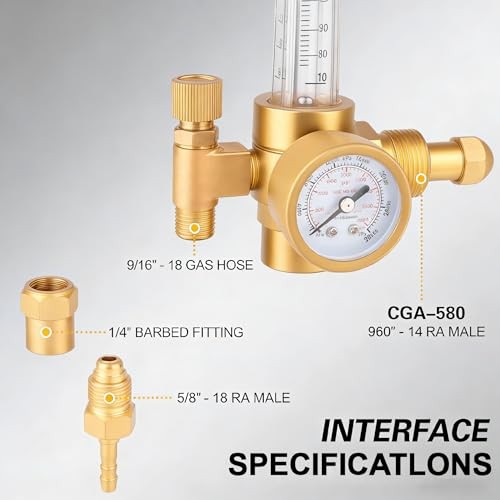 Argon Regulator for TIG MIG Welding, 0-4000 PSI Gas Pressure Regulator with