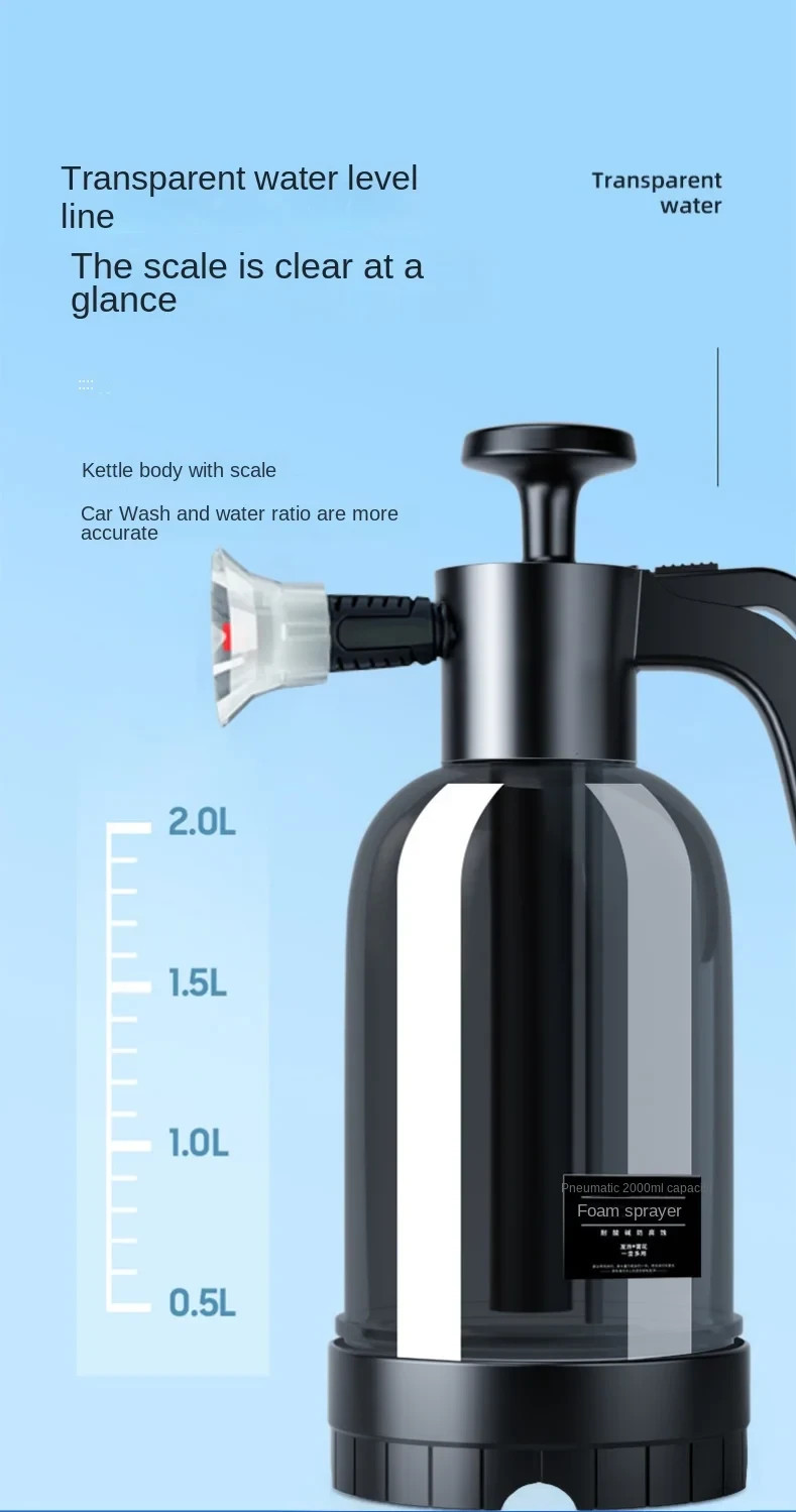 2L Hand Pump Foam Sprayer with 3 Nozzles for Car Wash, Snow Foam & Window Cleani