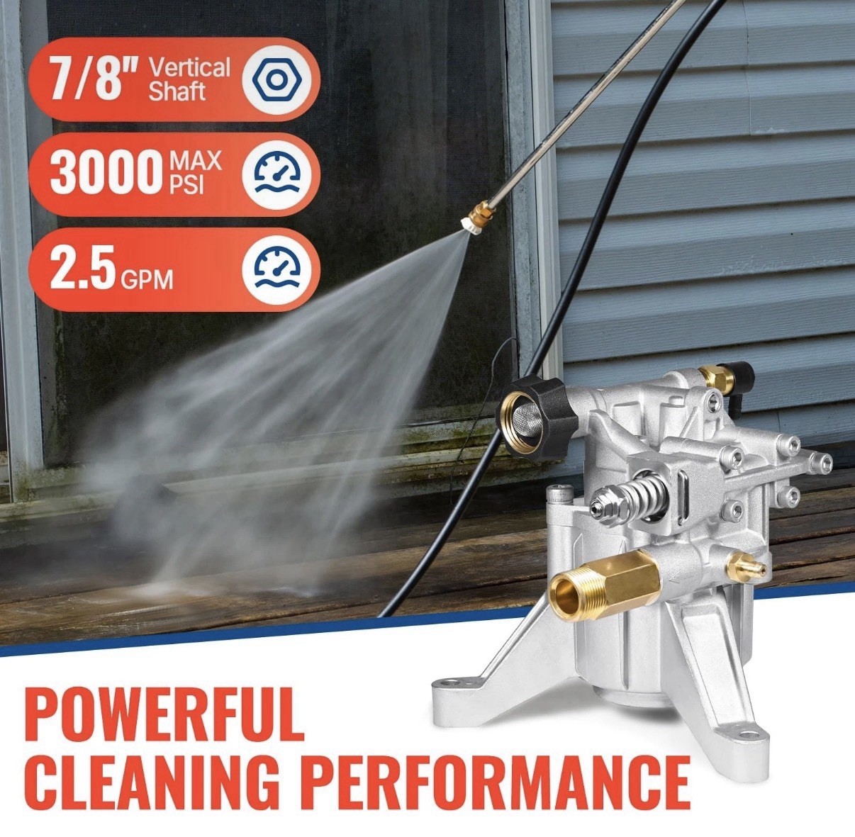 7/8″ Shaft Vertical Pressure Washer Pump Rear Inlet Outlet 3000 PSI 2.5 GPM