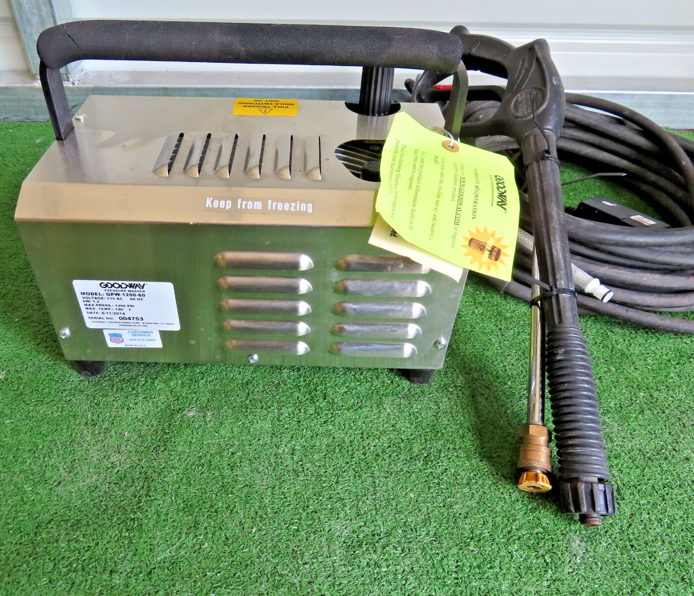Goodway GPW-1200-60 Portable Electric Hi-Pressure Washer with 50′ Hose 1200 PSI