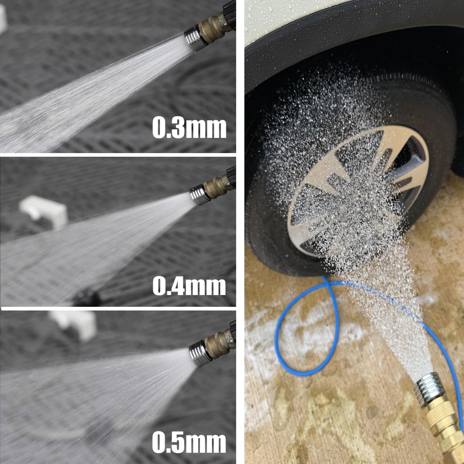 Pressure Washer Tips, Stainless Steel Shower Nozzle 0.3mm/0.4mm/0.5mm, Silver