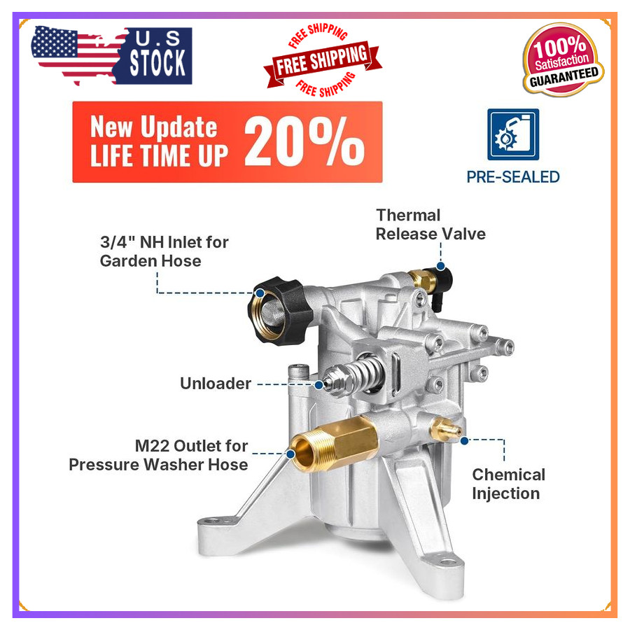 YAMATIC 7/8″ Shaft Vertical Pressure Washer Pump, 3000 PSI, 2.5 GPM Replacement