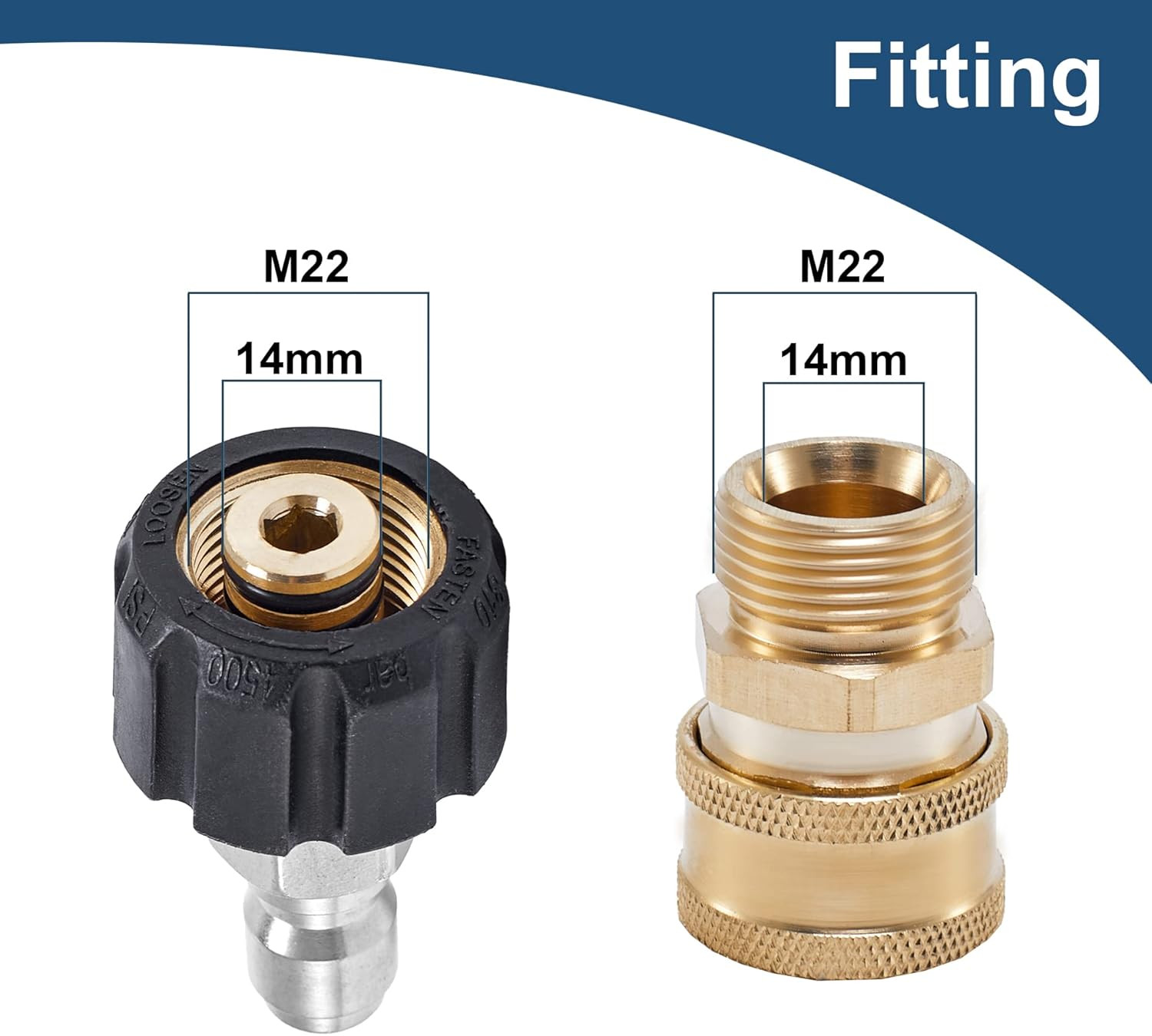 4Pcs Pressure Washer Adapter Set M22 14mm to 3/8 Inch Quick Connect Female Male
