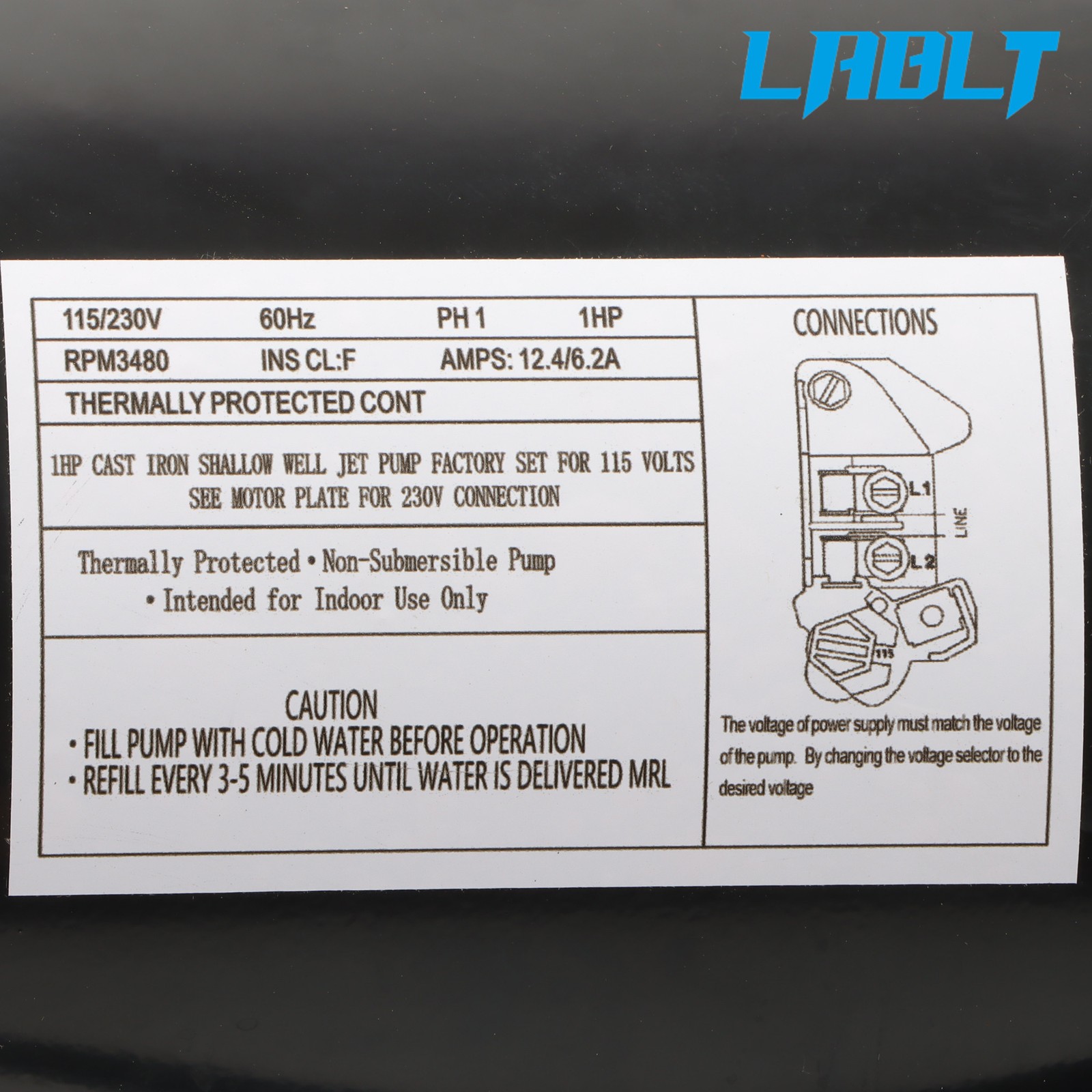 LABLT Heavy Duty Shallow Well Jet Pump SWS100 1 HP 510 GPH 1PH 115/230V 3480RPM