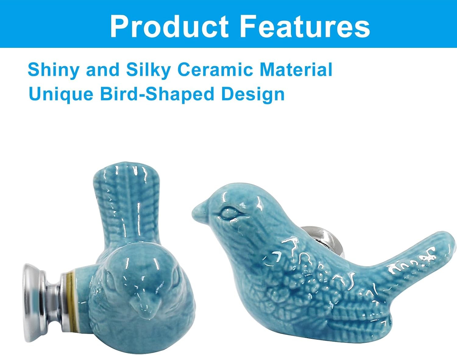 2 Pack Blue Bird Ceramic Cabinet Knobs Drawer Pulls with Screws & Tool