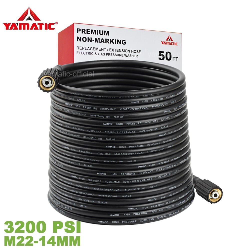 YAMATIC Pressure Washer Hose 50 FT 1/4″ Kink Free M22 14mm Brass Power Washer