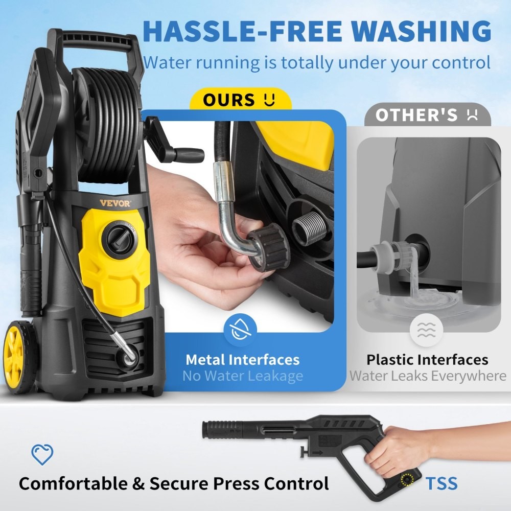 Electric Pressure Washer, 2000 PSI, Max 1.65 GPM Power Washer 30 ft Hose & Reel