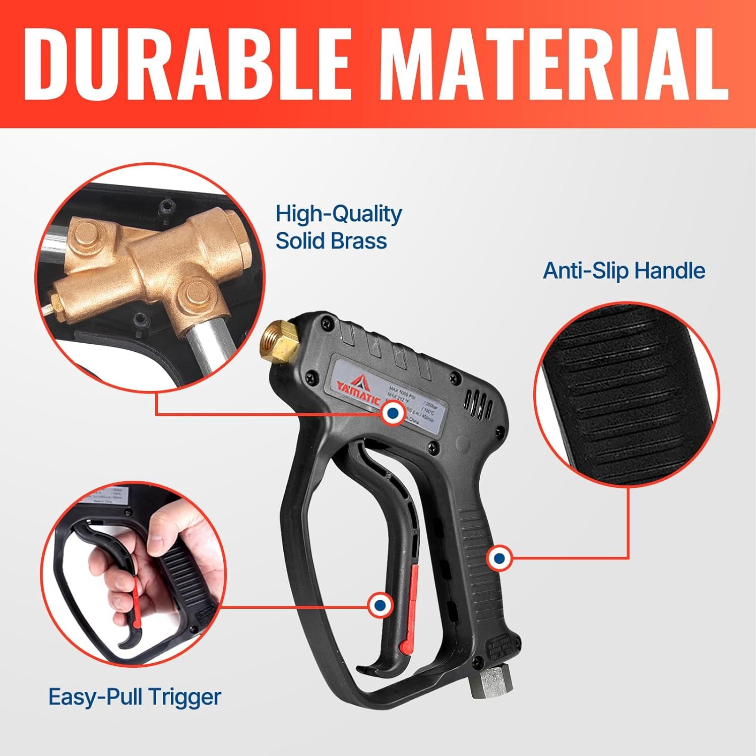 Pressure Washer Short Gun 5000 PSI – 3/8″ Swivel Plug & M22-14mm Coupler