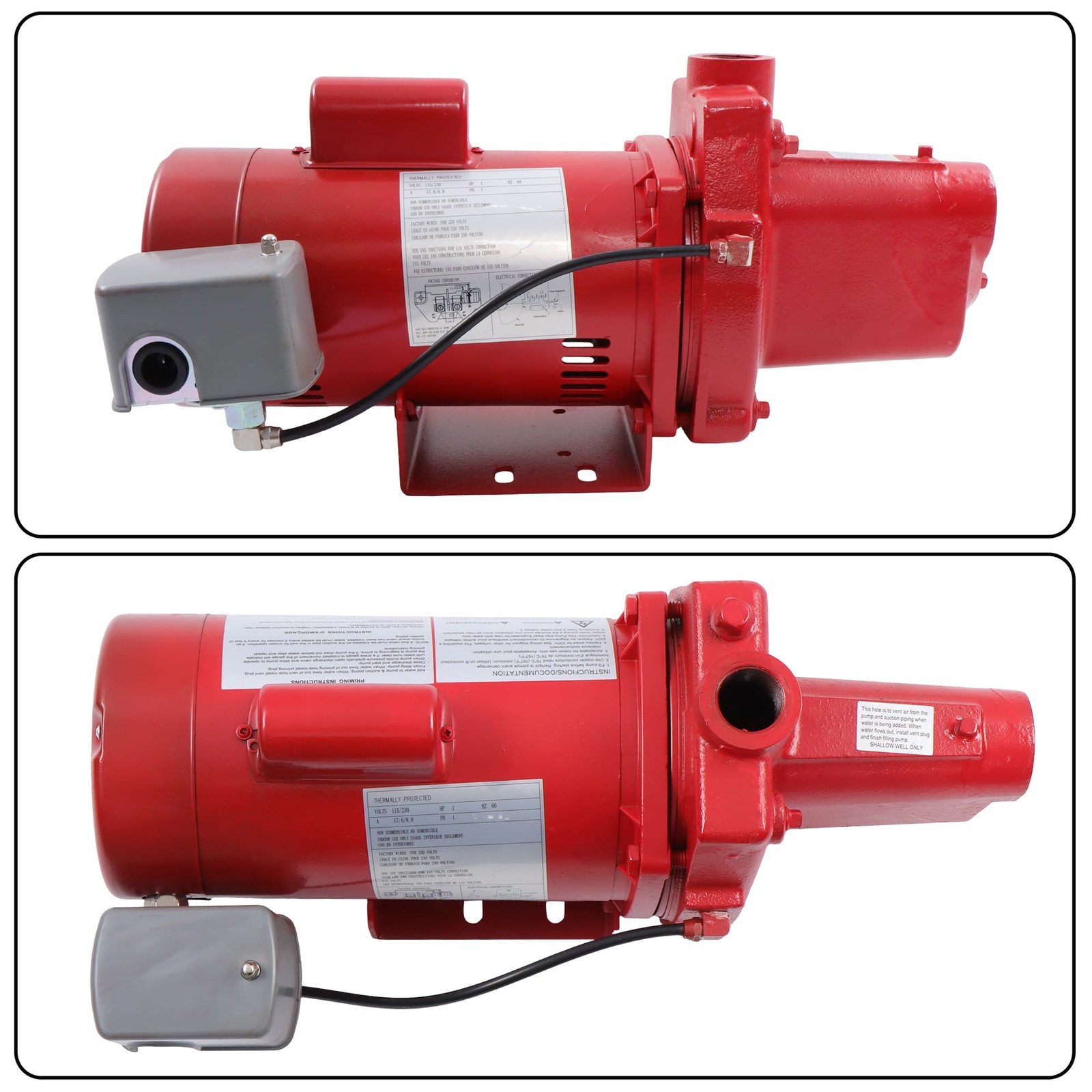 Cast Iron Shallow Well Jet Pump 1 HP 23 GPM Dual Voltage 115/230 Volt Red 602208