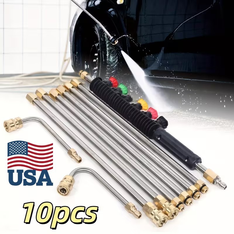 10Pcs High Pressure Washer Wand Set Water Gun Nozzle Extension Rods Set 4000PSI