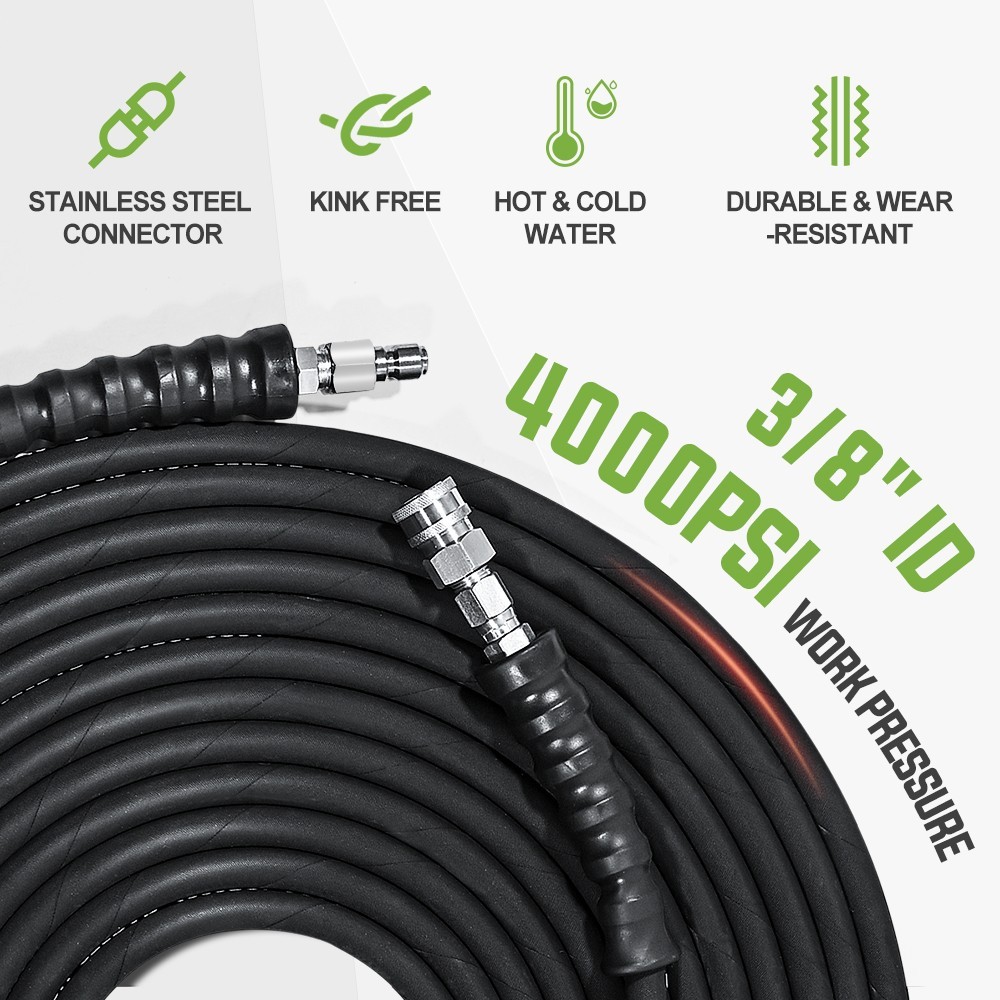 YAMATIC 4000 psi Pressure Washer Hose 3/8″ Flexible Stainless Steel Swivel