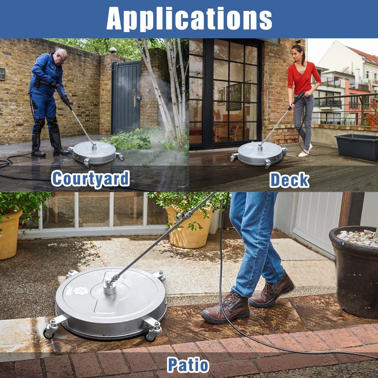 JANZ 20” Pressure Washer Surface Cleaner with 4 Wheels, Stainless Steel Hous…