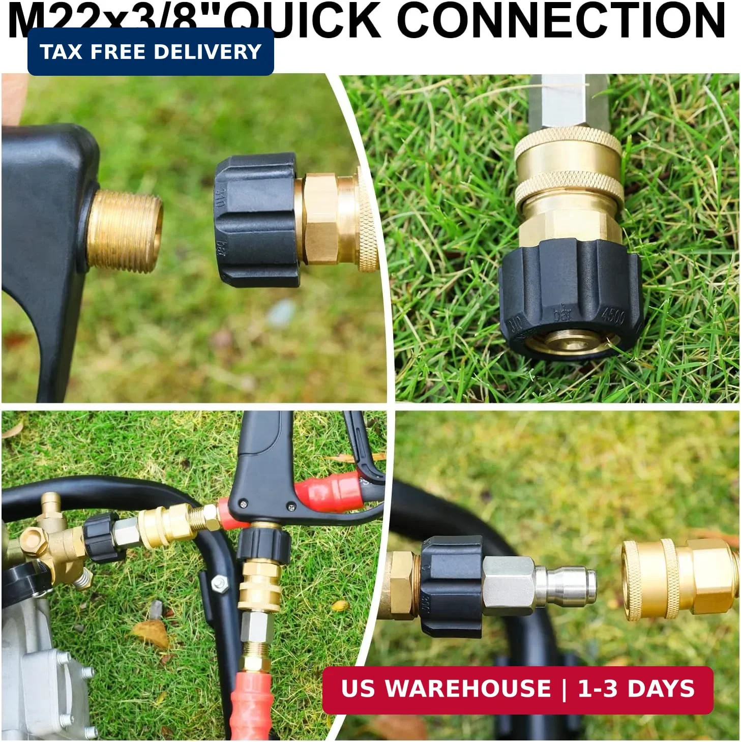 Pressure Washer Adapter Set, M22 14mm to 3/8 inch Quick Connect and Disconnect F