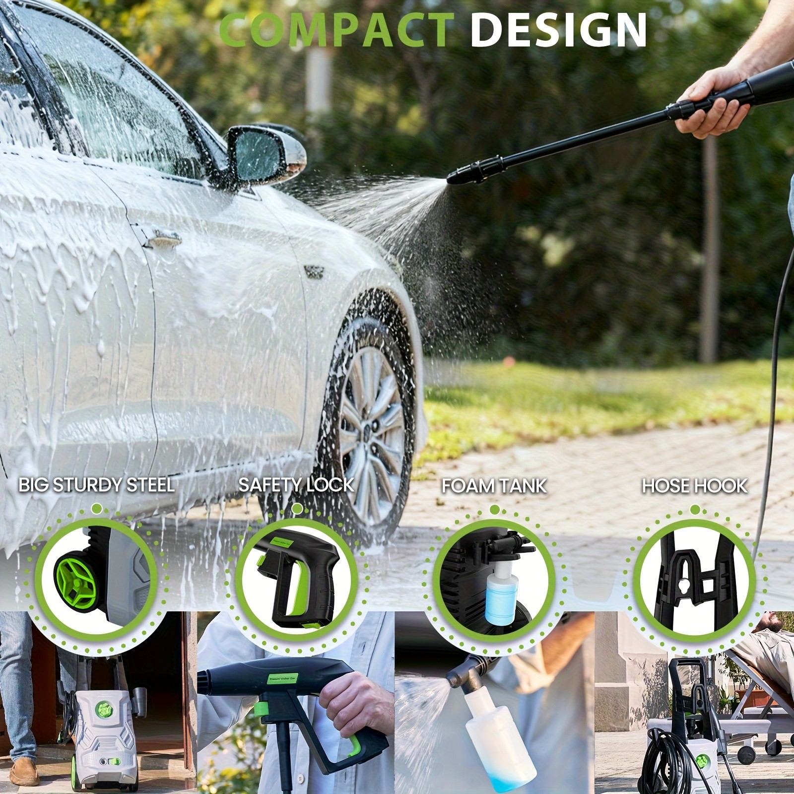 Electric Pressure Washer 1500W High Pressure Washer Portable with 4 in 1 Nozzle
