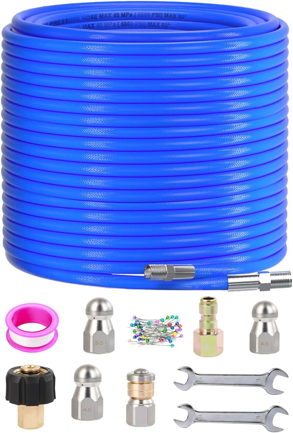 150FT Sewer Jetter Kit for Pressure Washer – 5800 PSI Drain Cleaner Nozzles