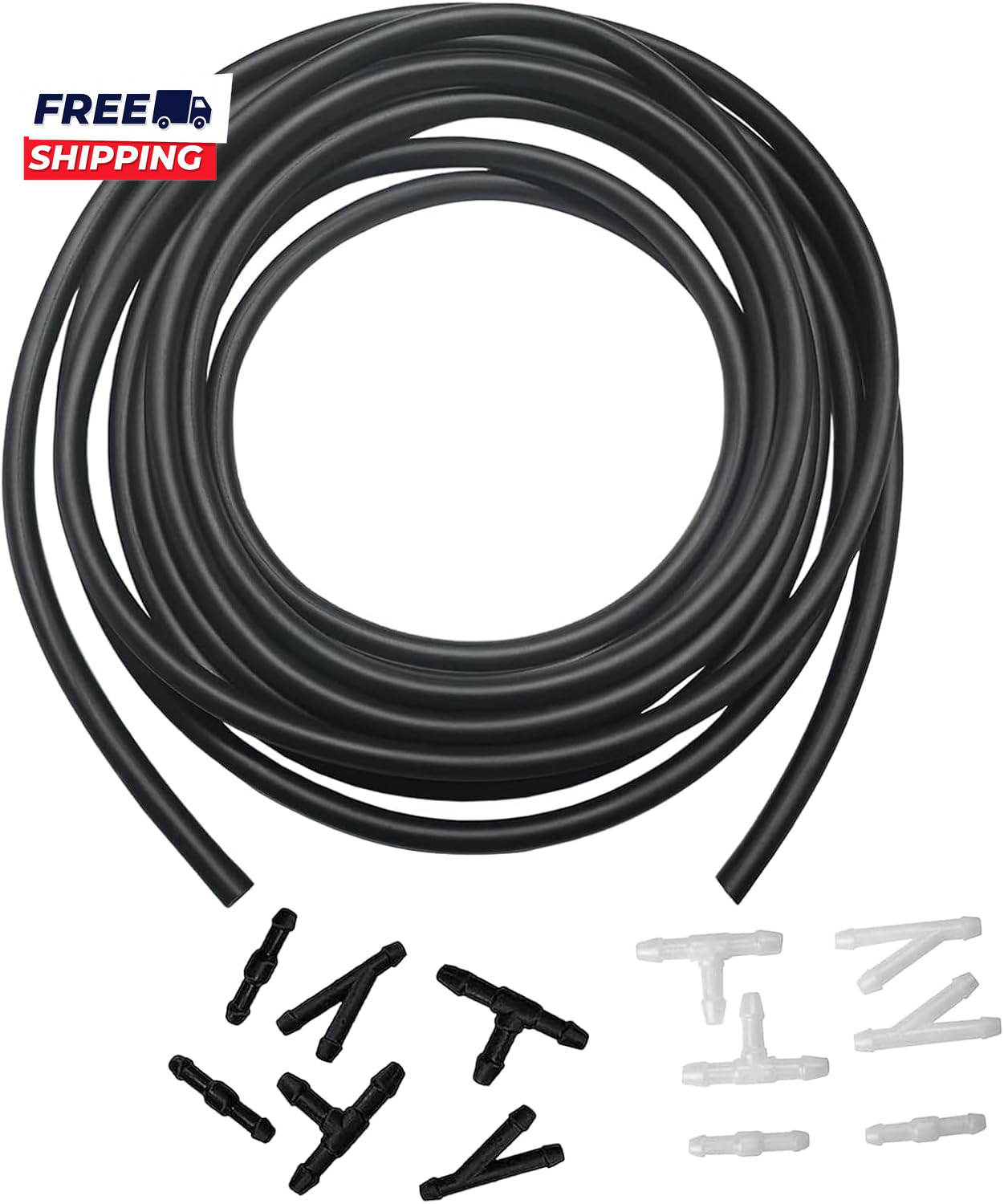 Windshield Washer Hose Kit 5M Washer Fluid Hose with 12 Pcs Connectors 2 Fan No